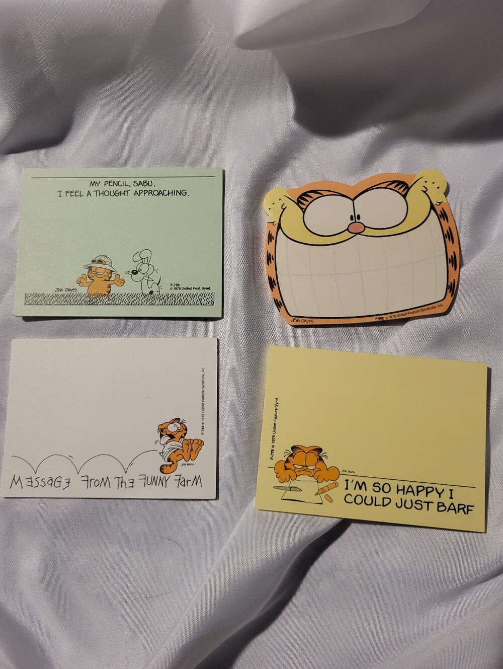 Vintage 1978 Garfield 3M Post It Note Assortment Lot of 4 Used